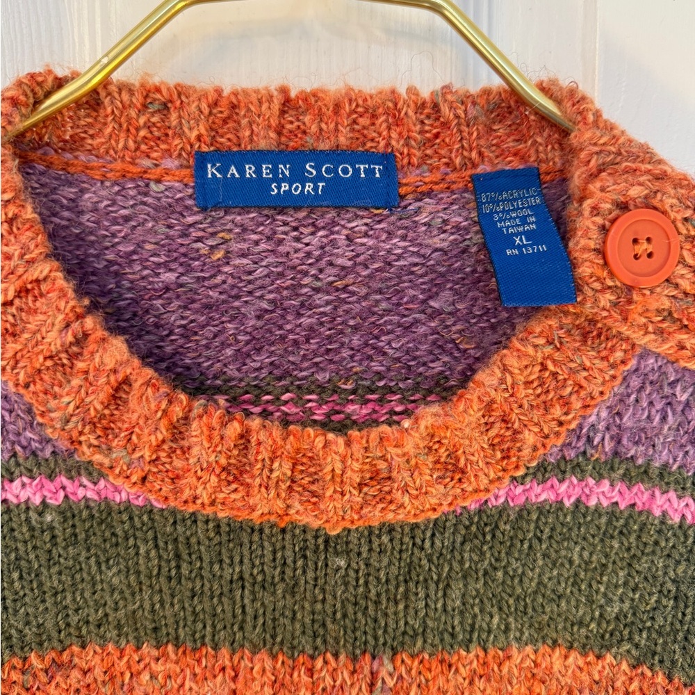 Karen Scott Multicolor Striped Crewneck Sweater - Picture 2 of 7